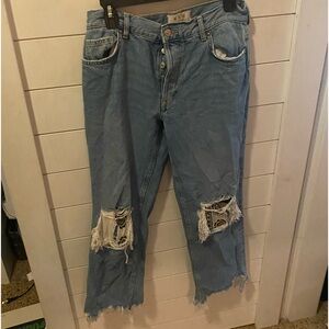 FREE PEOPLE JEANS DISTRESSED PATCHED HOLES